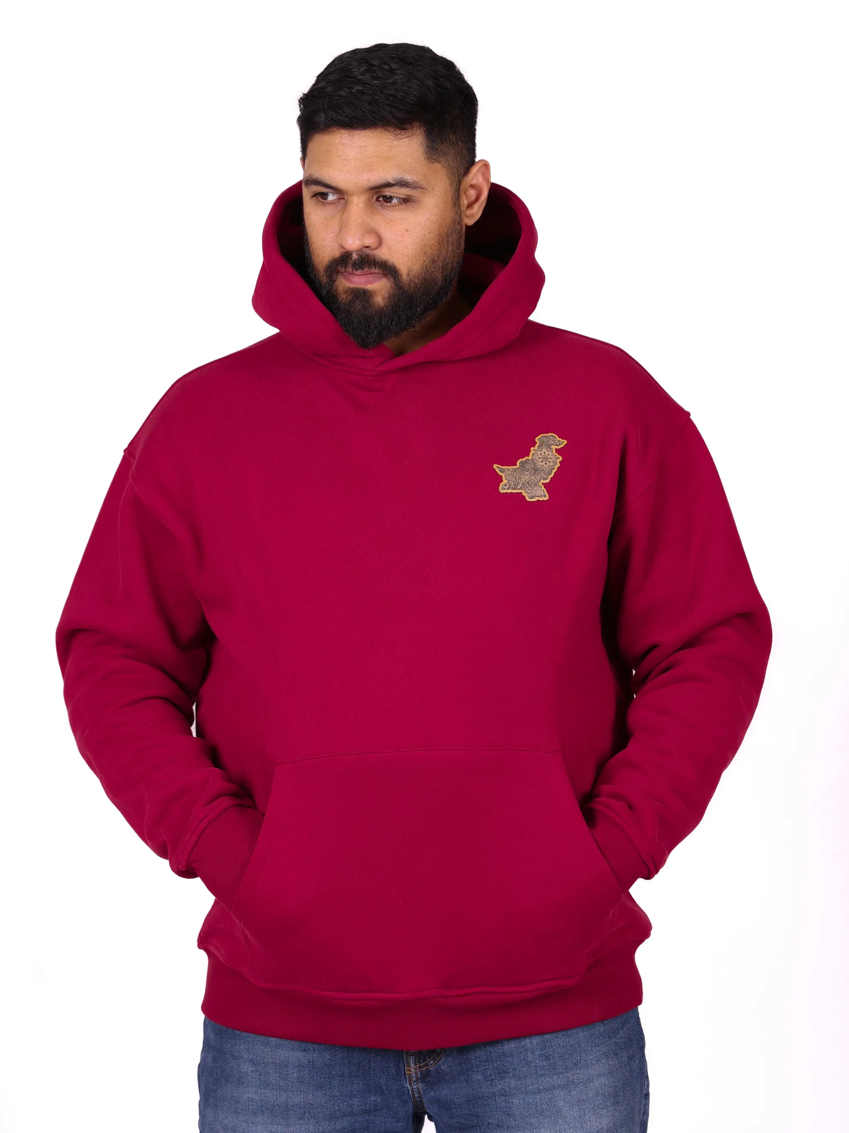 Pakistan Hoodie - Unisex Oversized Fit Pullover with Badshahi Mosque Design with Premium Leatherette Patches in the back and the map of Pakistan in the front 100% Cotton Heavyweight Fabric Breathable with  Pocket Casual Sweatshirts Cultural