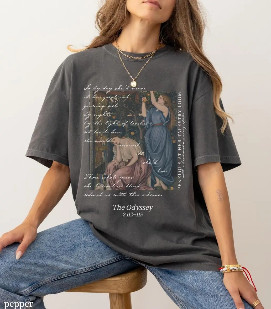 Comfort Colors Odyssey Penelope at Her Loom Painting Art Tee * Greek Mythology Goddess Homer Iliad Poem Athena Dark Academia Pre Raphaelite, Classic Fashion, Fits Every Occasion, Relaxed Fit, Easygoing Feel