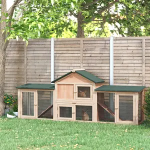 Outdoor Rabbit House 83" 2 Story Deluxe XL Wooden Hutch with Ladder & Run Natural Fir Wood Construction for Multiple Rabbits