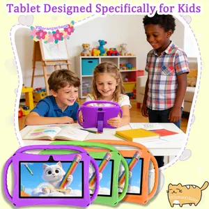 Tablet PC 7 Inch with Parental Control, Android Learning Tablet, Dual Camera, Detachable Silicone Case, HD Screen, WiFi Bluetooth-compatible, Student Tablets