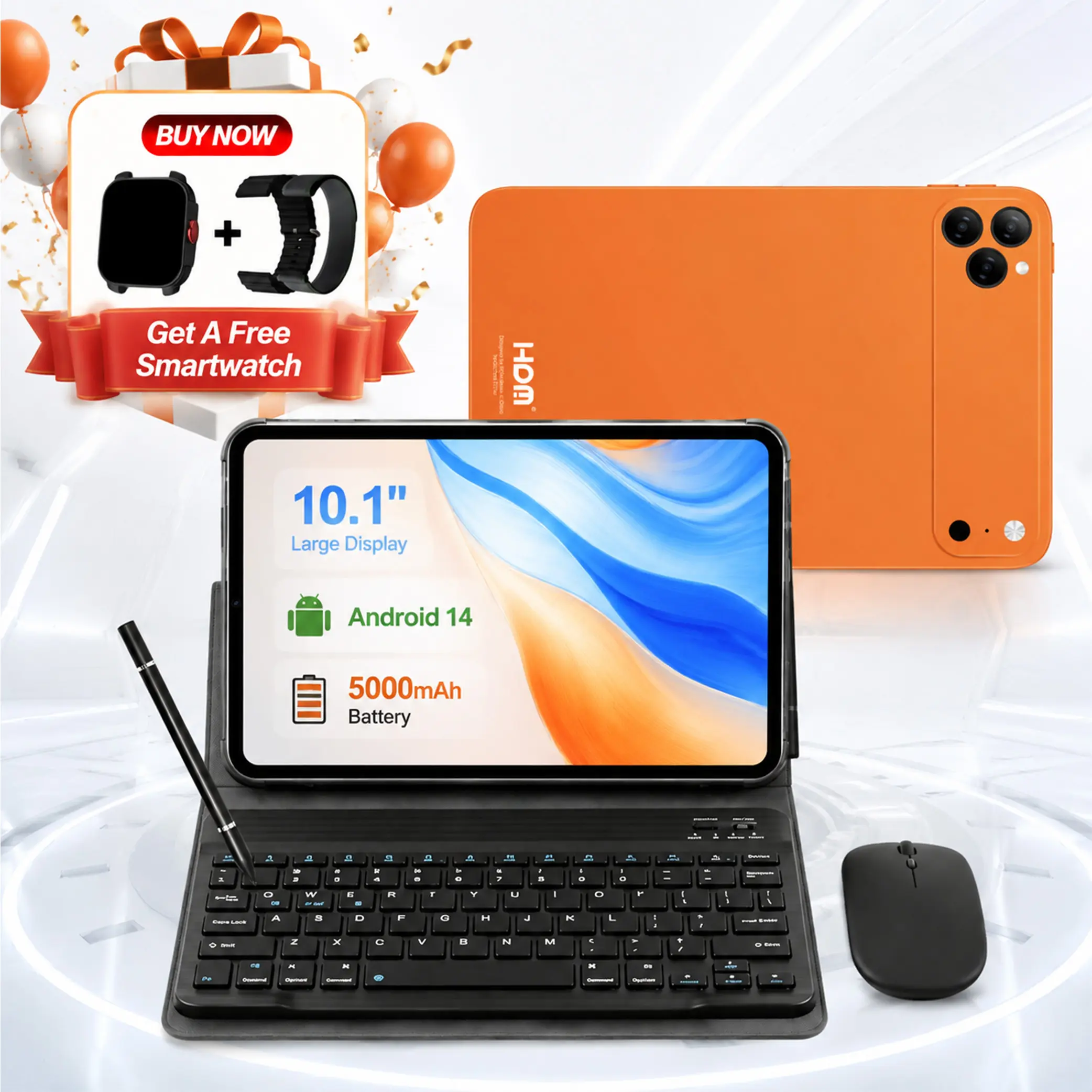 [Buy 1 Get 1 Gift] 10.1-Inch HD Touchscreen Android 14 Tablets 2026 Back to School, 8+256GB Expandable Storage, SIM/Wi-Fi & Bluetooth Supported, Keyboard, Mouse, Case & Stylus, Dual Camera for Students, Online Learning