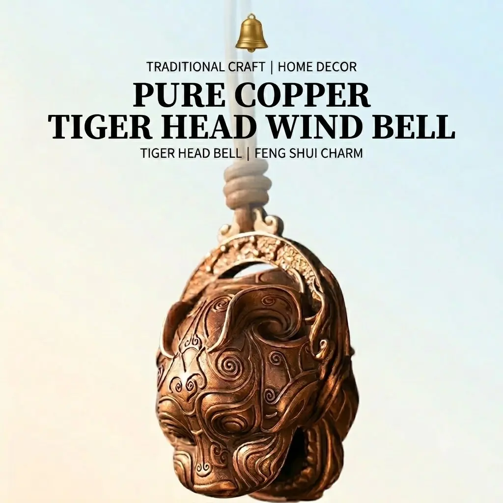 Pure Copper Lucky Tiger Head Bell, Traditional Chinese Feng Shui Door Decor, Portable Charm & Unique Gift Idea, Home Ornaments, Feng Shui Ornaments