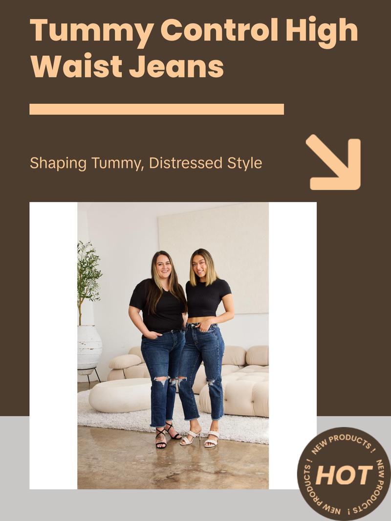 RFM Crop Dylan Full Size Tummy Control Distressed High Waist Raw Hem Jeans