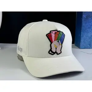 White Baseball Cap with Cartoon Money Hand Patch, Adjustable Casual Streetwear Hat for Men Women Daily Fashion and Outdoor Activities