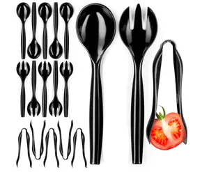 Set of 18 Black Plastic Serving Utensils - Buffet and Party Tableware Cutlery Stylish