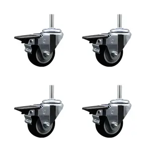 Service Caster SCC-TS20S314-PPUB-BLK-PLB-34212-4 Polyurethane Swivel Threaded Stem Caster with 3 x 1.25 in. Black Wheels & 0.75 in. Stems - Set of 4