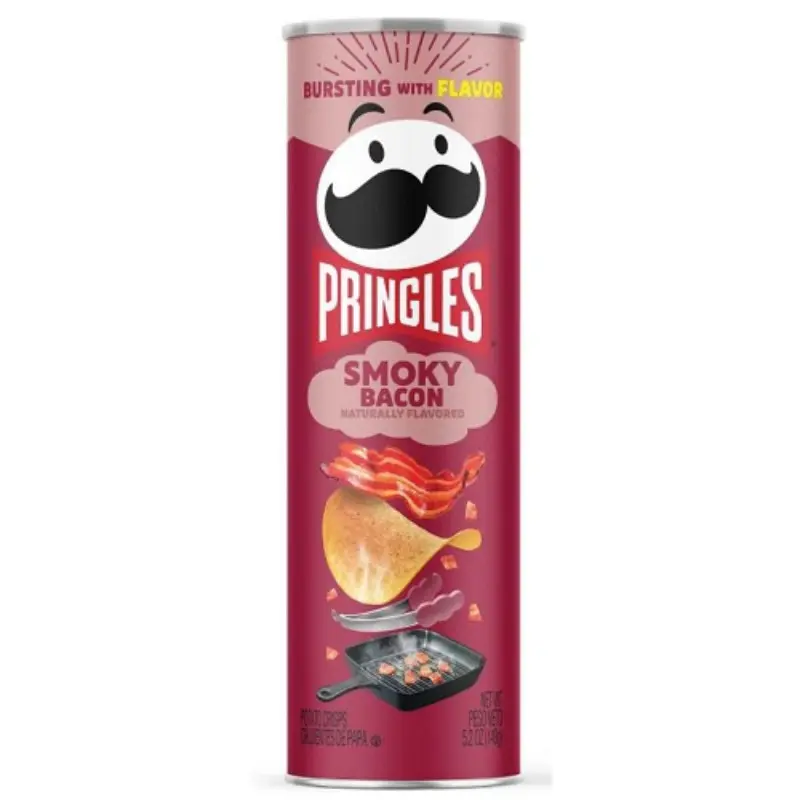 7-pack Pringles Smoky Bacon Savory Potato Crisps - 5.5oz Cholesterol-Free Ambient Crisps & Puffed Snacks, Bulk Wholesale Value Multipack, Party Snacks, Lunchbox Sides, Travel Treats