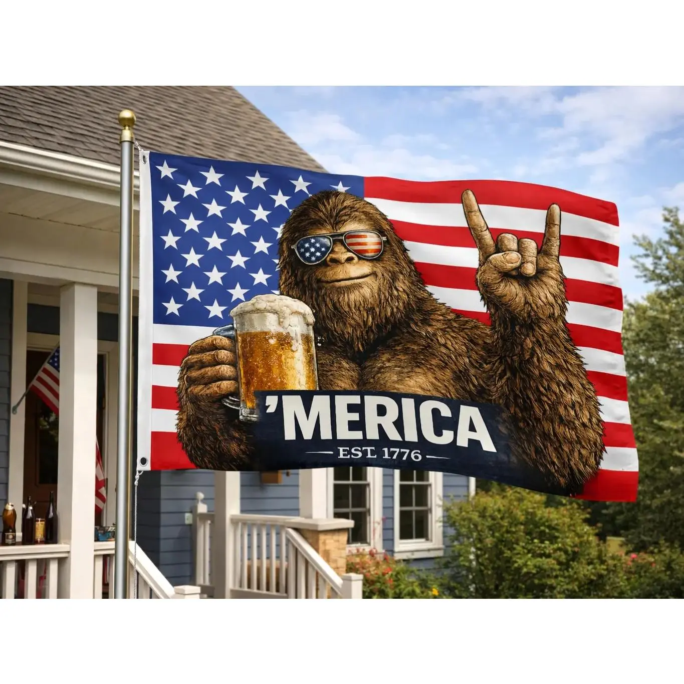 Bigfoot American Flag, Patriotic Truck Garage Mud Muddin Sasquatch Flag, Perfect Gift Freedom Lovers Funny Flag, Wall Decor Flags, Yard Sign Banner, Outdoor Yard Decor