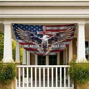 One Nation Under God Semi-Circular Banner US Eagle Cross Freedom One Nation Under God Banner, Decor House Flag, Veteran Kneeling Soldier Christian Cross We The People Flag, Memorial Day Banner, Memorial Day House Flag, Veteran's Day Banner
