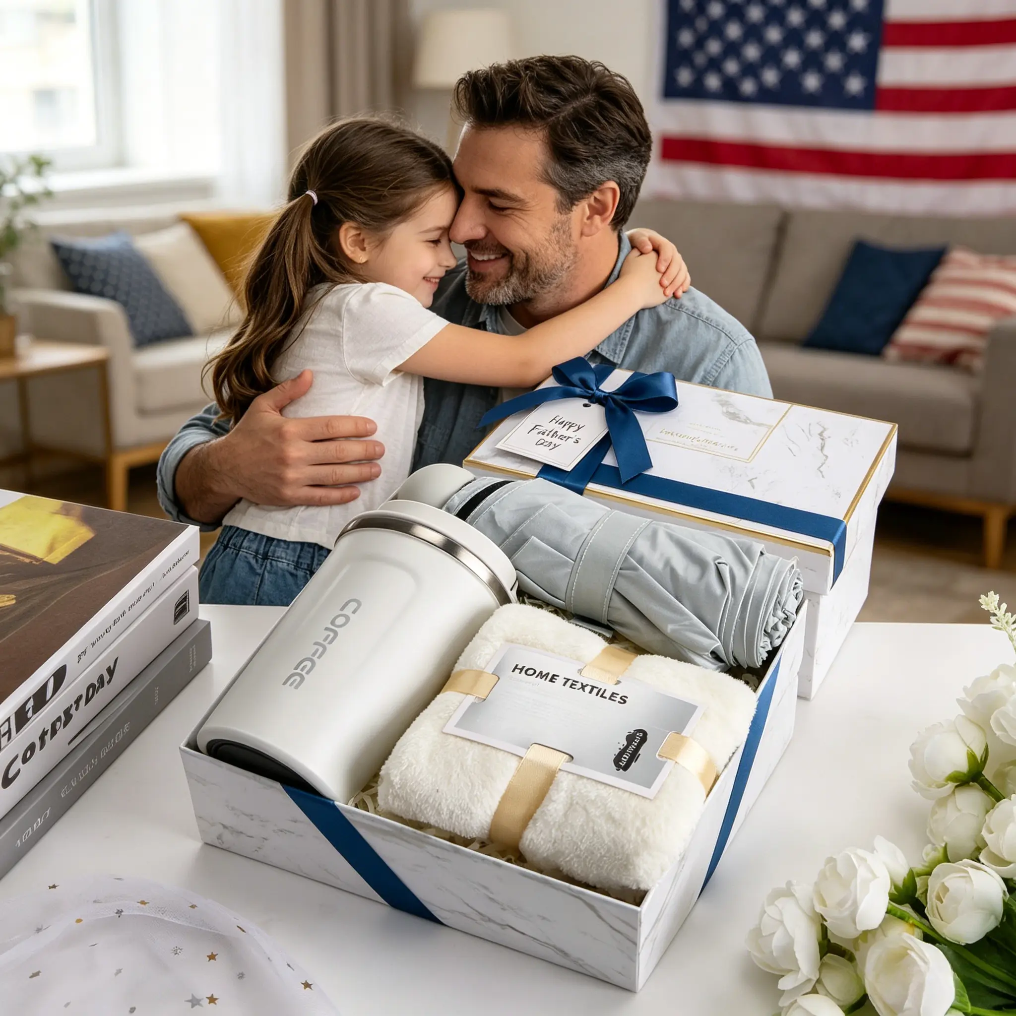 Men Father's Day Birthdays Gift Set with Box for Men Him Basket Thank You Dad  - Vacuum Flask & Umbrella Gift Box Elegant and practical gifts