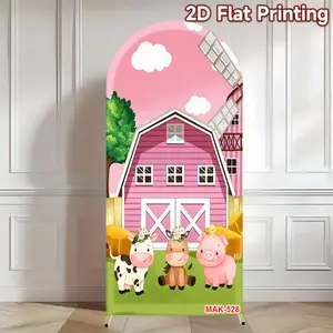 Pink Farm Animal Barn Arch Backdrop Cover White Black Cow Pink Plaid for Kids Birthday Party Baby Shower Party Decor Background, Party Decoration Supplies, Yard Sign Banner