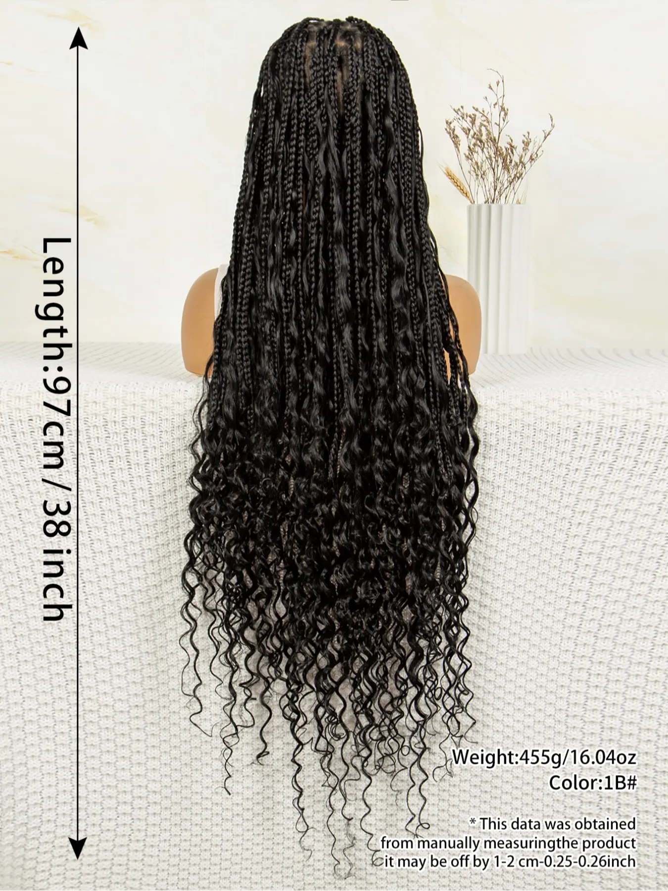Synthetic Wavy Lace Front Wig, Glueless Install, Bohemian Style 38 Inch Curly End Bohemian Braided Wig, 200% Density Wavy  main image 4