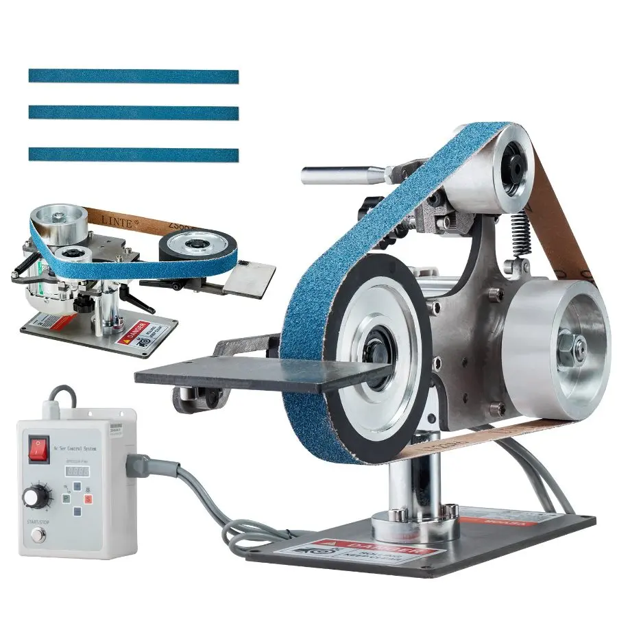 VEVOR Belt Grinder Sander, 30x 1-Inch Variable Speed Belt Polisher with VFD, 550W Polishing Grinding Machine with 2 Grinding Moulds 3PCS Sanding Belts for Metalworking, Knife Making