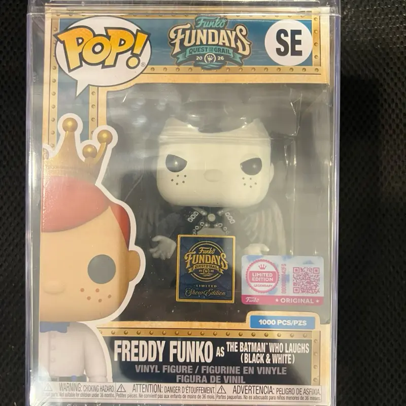 Freddy funko as who laughs black and white
