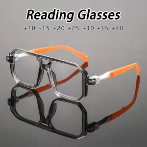 Men's Plastic Square Flat Top Glasses, Stylish Square Frames, Vintage Elegant Classic Trendy Fashion Eyewear, Versatile High-End Old Style Reading Glasses
