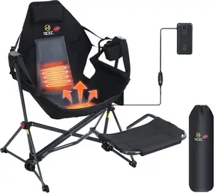 Heated Hammock Camping Chair with Footrest, Heated Camping Chair with Battery, Rocking Swing Chairs, Hammock Chairs with Stand, Heavy Duty (1, Heat Black W/Footrest)