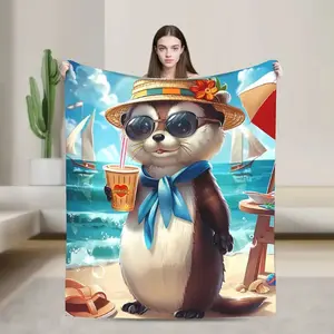 A digital printed flannel blanket with a fun beaver pattern, suitable for the sofa, bed, travel, camping, and office, made of warm, comfortable, and soft fabric, machine washable and washable, perfect for birthday and holiday gifts.