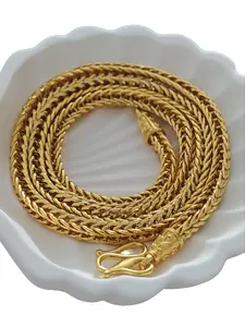 18K Gold Plated Braided Foxtail Chain Necklace for Men Women, 24" 5MM Thick Copper Core, Anti-Tarnish Heavy Duty Hip Hop Jewelry