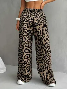 Women's Vintage Leopard Wide Leg Pants, High Waist Loose Fit, Long Legs, Casual Chic Style, All Seasons, Must-Have for Hot Girls, Casual Chic Trousers, Aesthetic, Casual Street Pants, Casual Streetwear Pants