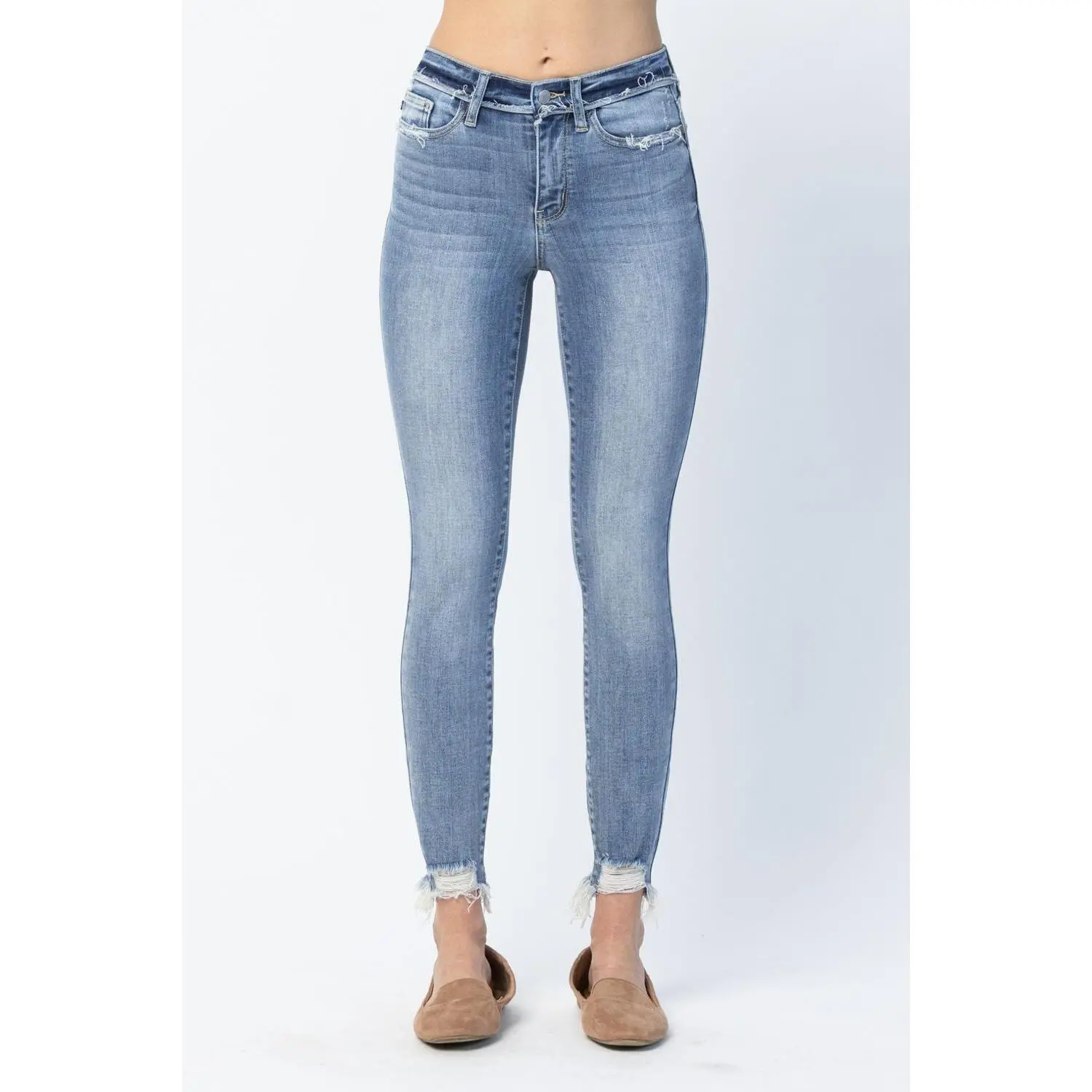 Judy Blue Mid Rise Release Waistband Detail Skinny Denim Jeans 82408, Love, Spandex, Cotton, Twist, Everyday, Skinny Jeans