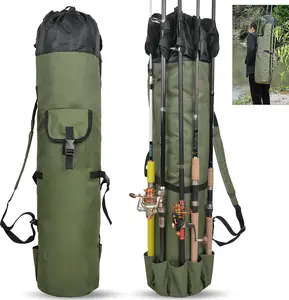 Fishing Rod Bag Portable Canvas Pole Storage Case Waterproof Multi-Rod Carrier for Travel and Tackle Organization