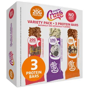 Crave Protein Bars - Cookie Dough, Caramel Crisp, Cookies & Cream – 19-20g High Protein, No Added Sugar – Soft Protein Snacks for Breakfast & Office – Meal Replacement Bar, 3 Pack