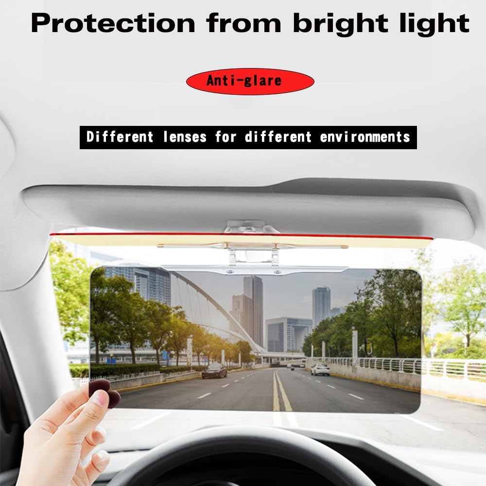 Car Visor 2 in 1 Day and Night Anti-Glare, Automobile Sun Anti-UV Block Visor, Non Glare Anti-Dazzle Sunshade Mirror Goggles Shield for Driving Goggles, Windshield Visor (Two Color 1 Pack)