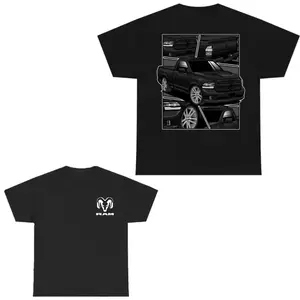 RAM Black Truck Collage Shirt, 2 Sided Pickup Truck Graphic Tee, Soft Cotton, Gift For RAM Fans Men Women, Menswear, Full Size, Full Color