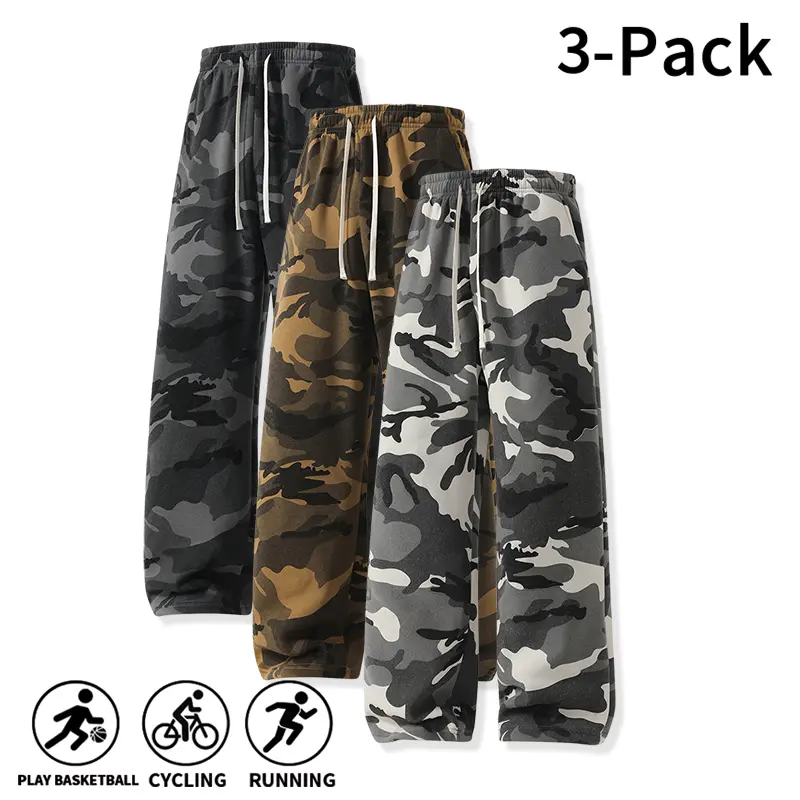 Men’s Camo Wide Leg Sweat Pants, Adjustable Drawstring Waist, Loose Straight Cut, Roomy Hip & Thigh Design, Sporty Casual Trousers for Adult Men, Great for Basketball, Cycling, Running and Daily Outdoor Training,,Elastic,Bottom,Moi,,Br,S,ca,button,pocket,