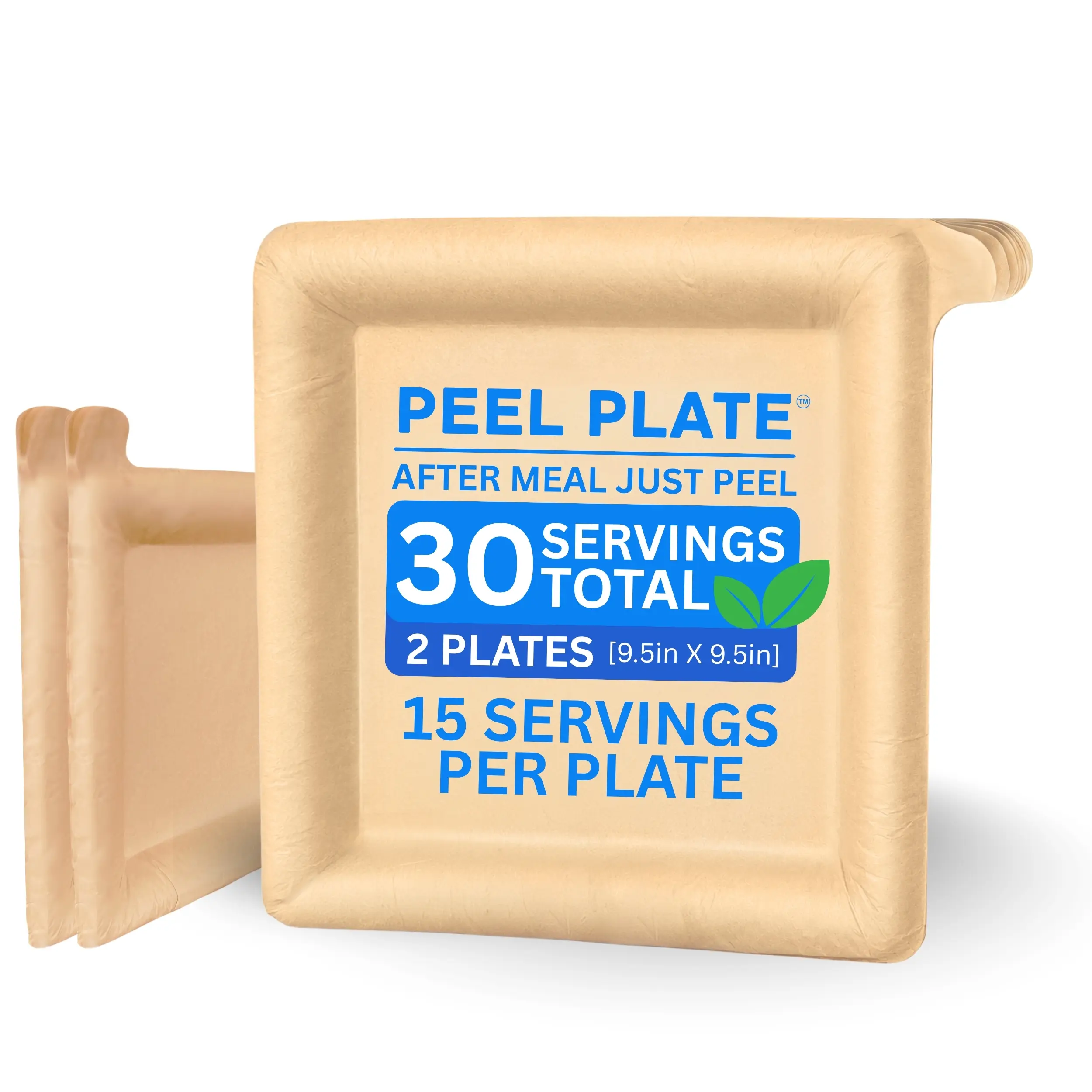 Peel Plate [2-Pack] 30 Servings Total [9.5in X 9.5in] - 2 Week Supply of Reusable Paper Plates
