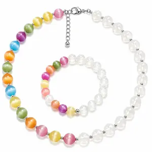 Magic Color Changing Beaded Choker UV Reactive Necklace & Bracelet Summer Waterproof Dopamine Jewelry Gift for Her