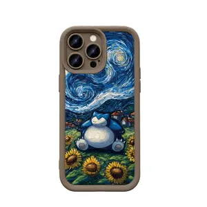 Snorlax Starry Night Van Gogh Sunflower Art MagSafe Phone Case for iPhone 13‑17 Pro Max Plus – Aesthetic Anime Painting Shockproof Protective Cover