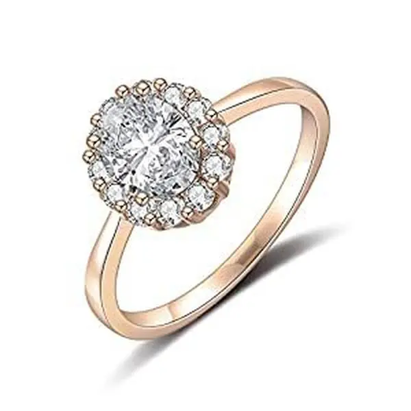 Mytys Oval Cut Halo Ring Size 6 With Crystal Embellishments In Rose Gold Tone For Women