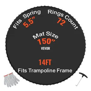 【Father's Day gift】VEVOR Replacement Trampoline Mat, Jumping Mat Fits 14ft Frame, Universal Jumping Mat for 14ft Round Trampoline, Reinforce UV-Resistant Mat with Spring Tool & Durable V-Rings, Fit 5.5" Spring Length
