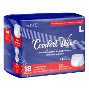 RMS BRANDS Unisex Adult Disposable Pull-Up Diapers with Wetness Indicator - Elastic, Leak-Proof, Moisture-Locking Incontinence Protection, Large (18 Count)
