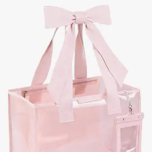 Tote Bag with Pink Bow and Clear Design for Everyday Use