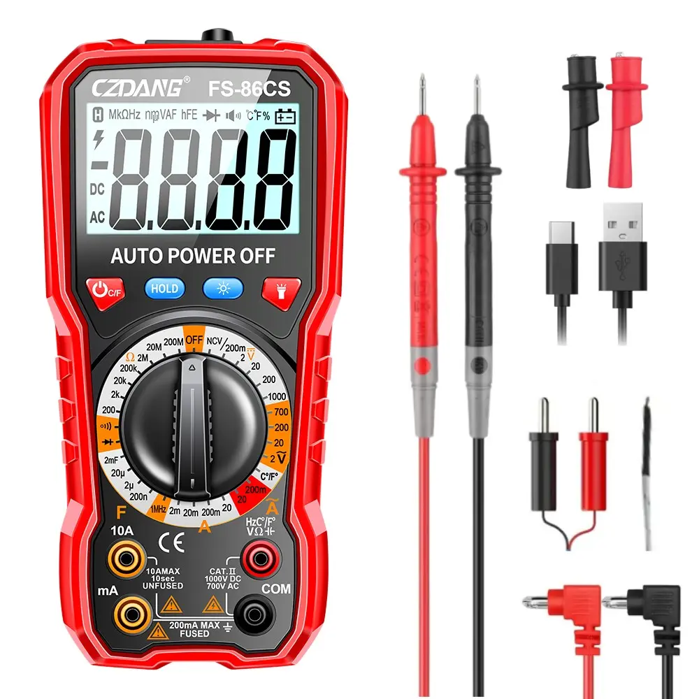 CZDANG FS-86CS Voice Broadcast Rechargeable Digital Multimeter, 2000 Counts, Manual Range, Precision Measurement Tool