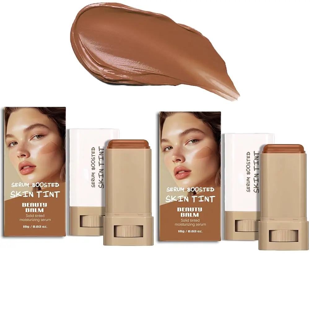 2PCS 3-in-1combining Foundation Stick Beauty Balm Serum Boosted Skin Tint,Solid Tinted Moisturizing Serum Contour Foundation Face for Women,Natural Finish Makeup,Buildable Medium-to-Full Coverage( # 03)