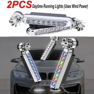 2pcs Wind powered daytime running lights, car grille warning, flashing wind powered LED decorative lights without wiring parts for Chevrolet, Ford, Toyota, Jeep, Honda and other cars