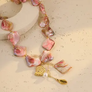 Advanced atmosphere Design Pendant Necklace for Women, Pink shell Necklace for Party, Daily Clothing Decor, Trendy & Exquisite Jewelry for Holiday Parties,
