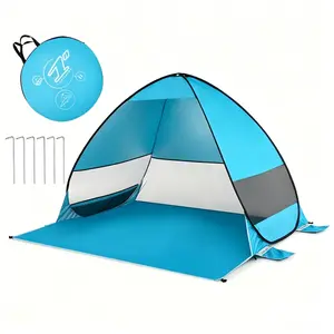 Instant Pop Up Beach Tent, 3-4 Person Waterproof Sun Shelter with Ventilated Mesh Windows, Portable Outdoor Shade with Carry Bag for Beach Camping Picnic, Light Blue