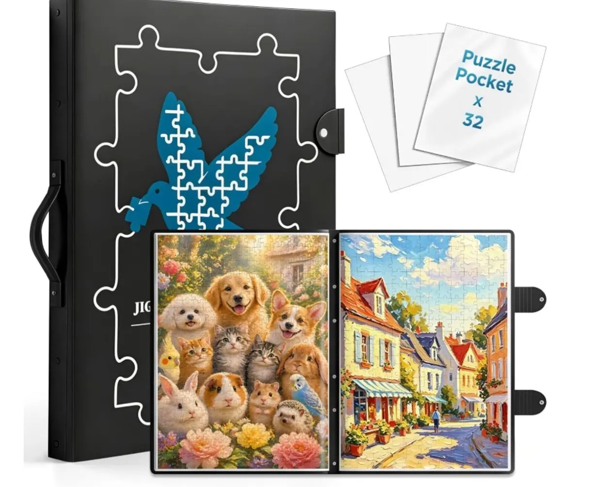 32 Pockets 28.9" *21.1" Puzzle Storage Book for 1000 Piece Jigsaws Dustproof Puzzle Book Holder with HD Film Portable Puzzle Binder for Finished Puzzles Ideal for Adult Kid Puzzlee Enthusiasts