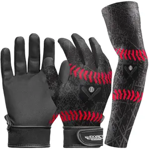 Exxact Sports Youth Batting Gloves with Arm Sleeve for Boys & Girls, Kids Baseball Batting Gloves for Softball, T-Ball (Black)
