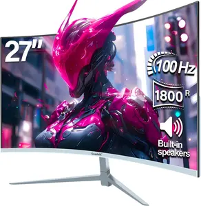Gawfolk White 27" Curved Monitor – 100Hz 1080P, 1800R Frameless, Built-in Speakers, Clean Setup for PC Gaming