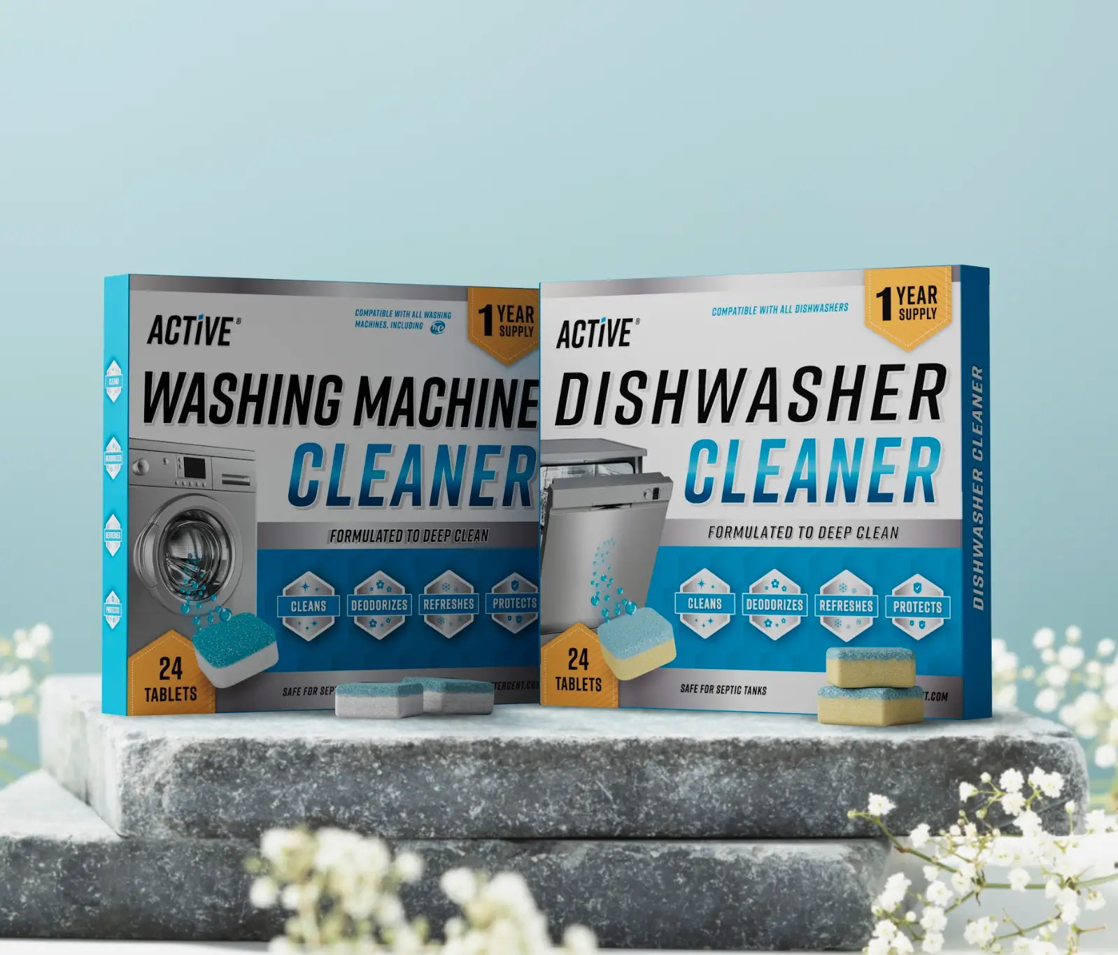 Washing Machine And Dishwasher Cleaning Tablets Bundle - Includes 12 Month Supply Dishwasher Cleaner Deodorizer & Washing Machine Descaler Deep Cleani