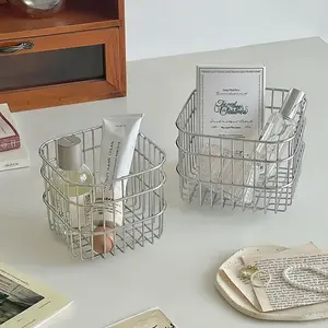 Square Stainless Steel Storage Basket, Wire Basket, Home Desktop Organizer, Cosmetic Holder, Multi-Purpose Container, Durable & Stylish Design