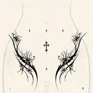 1pcs Dark Floral Pattern Flower Ink Thorn Herbal Juice Tattoo Sticker Gothic Style Sexy Hot Girl Temporary Tattoo Abdominal Waterproof Durable Fake Tattoo Men and Women Halloween Festive Party Gift Y2K