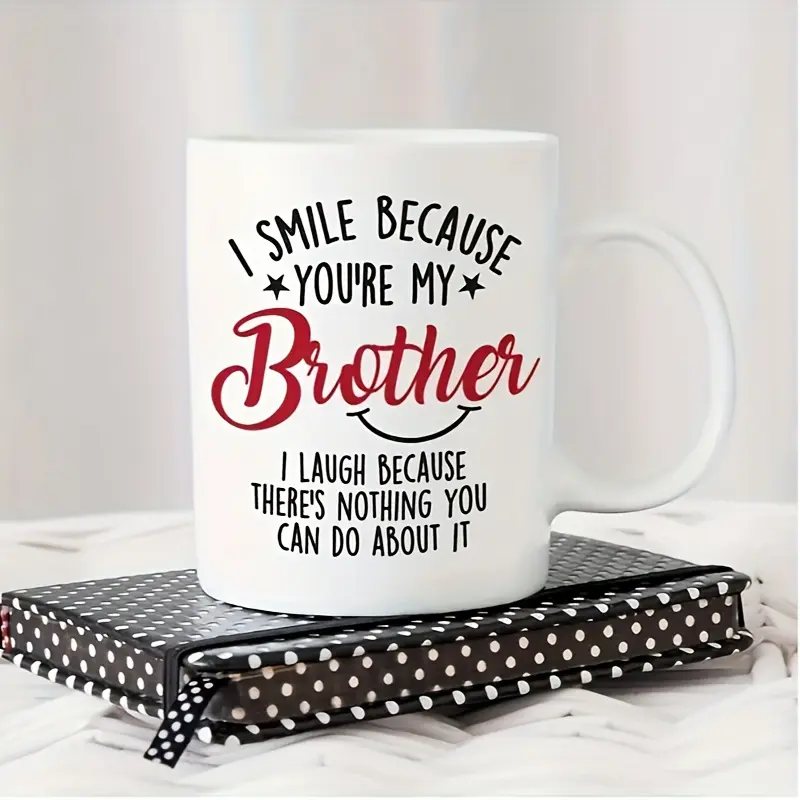 1pc Ceramic Coffee Cup Gift for Brother, Funny Letter Print Tea Cup, Reusable Insulated Mug for Adults, Hand Wash Only, Perfect for Halloween & Christmas