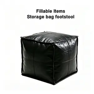 15.7-inch square storage ottoman cover, unfilled faux leather home bedroom sofa footstool, multi-scenario applicable, stain-resistant and easy-to-clean fabric footrest cover