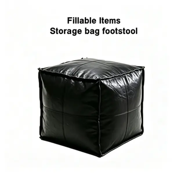15.7 in Square Storage Ottoman Cover - Unfilled Leather-Like Faux Leather Footstool, Stain-Resistant Easy-to-Clean 17" Height Footrest for Adults' Home Bedroom Sofas with Customizable Filling, Handmade, Kids